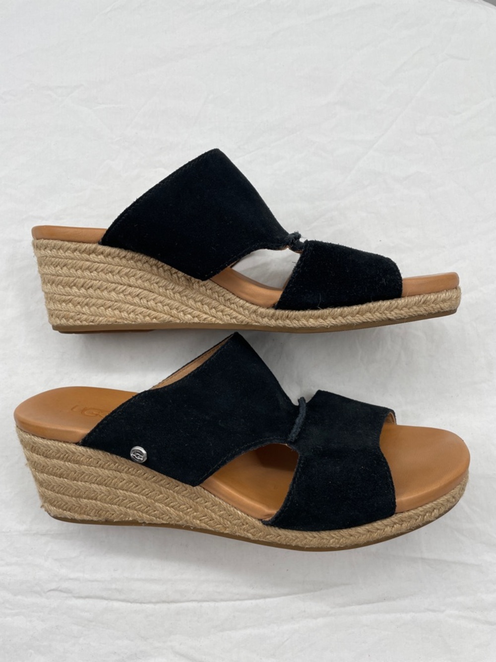 LIKE NEW! UGG Eirene Black Suede Espadrille Wedge Slide Sandals. 9. - Picture 8 of 10
